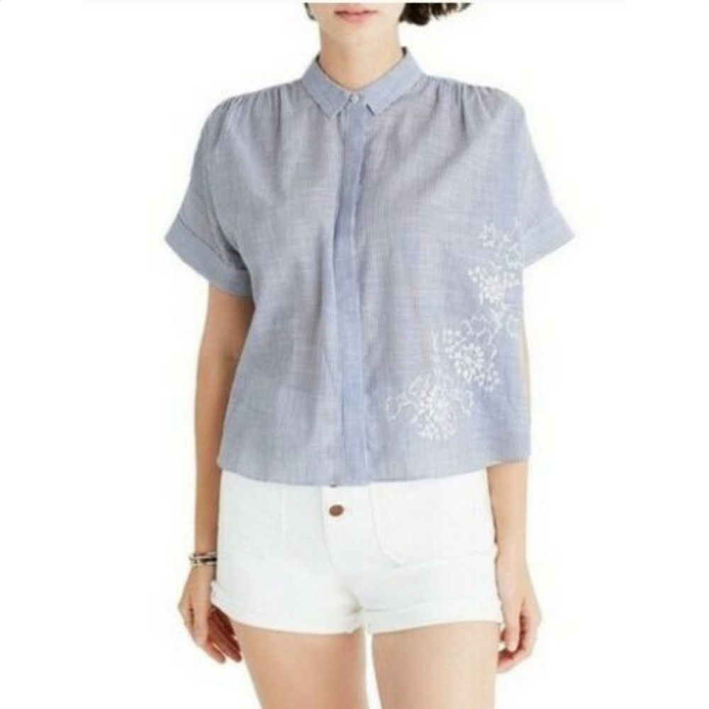 Madewell Striped Shirt w/Embroidery, Large - Picture 5 of 6